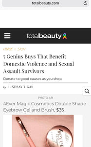 Una característica en nuestro kit de cejas en Total Beauty en sus productos de artículo que beneficia a las organizaciones benéficas.