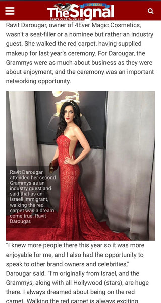 Our Founder Ravit Darougar has been featured  on the Signal Santa Clarita magazine for attending Grammys 2020